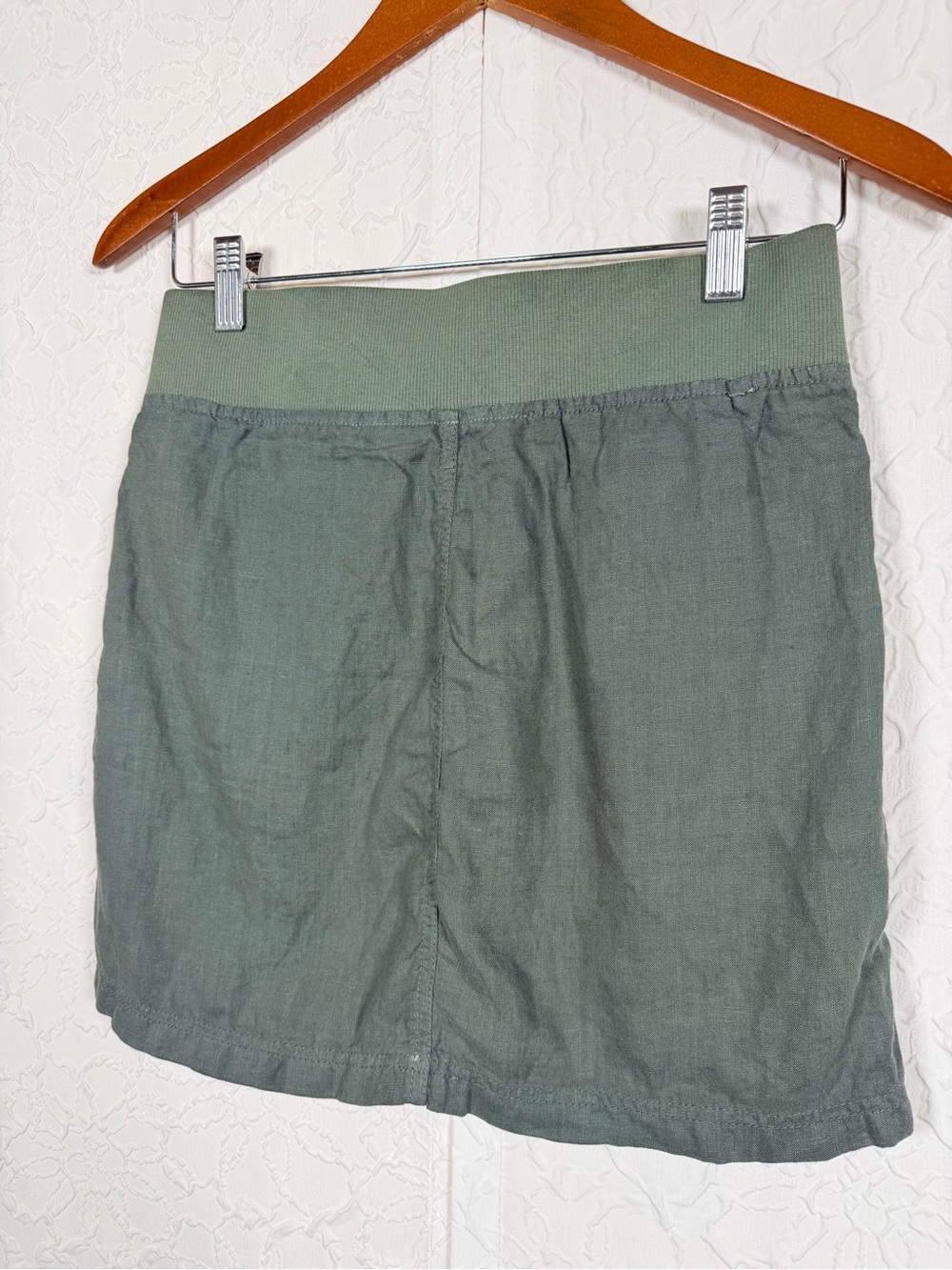 Athleta Seline Linen Mini Skirt Olive Green Drawstring Pockets Size 2 - Picture 6 of 10